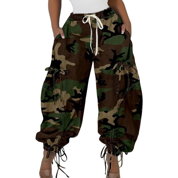 Denim - Women's Baggy Cargo Jogger Jeans Denim High Waisted Wide Leg Casual